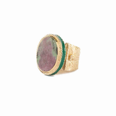 JULIET OVALE Bague Chevalière Gravée Rubis zoisite