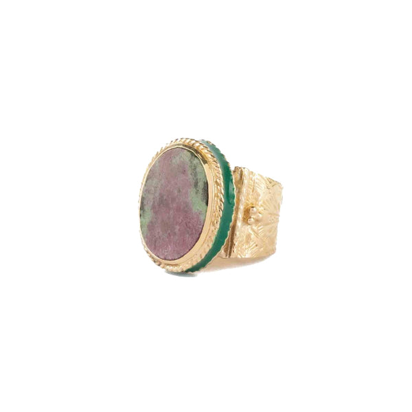 JULIET OVALE Bague Chevalière Gravée Rubis zoisite