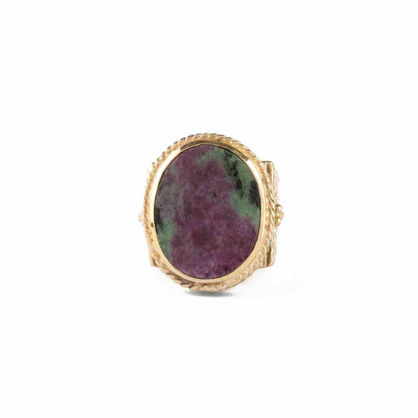 JULIET OVALE Bague Chevalière Gravée Rubis zoisite