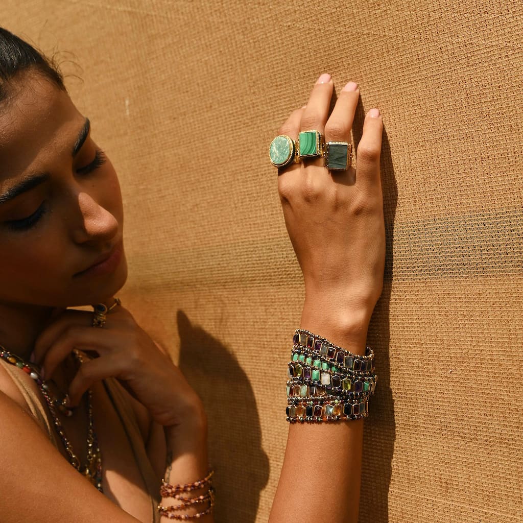 JULIET Engraved Labradorite Signet Ring, 24k Gold-Plated