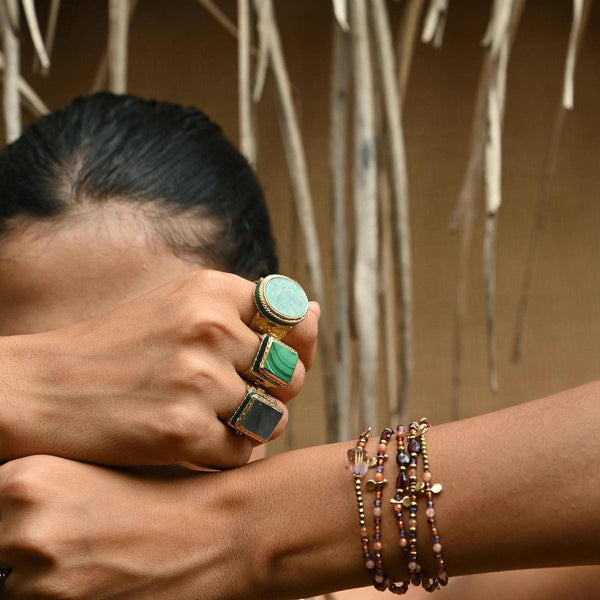 JULIET Bague Chevalière Gravée Malachite