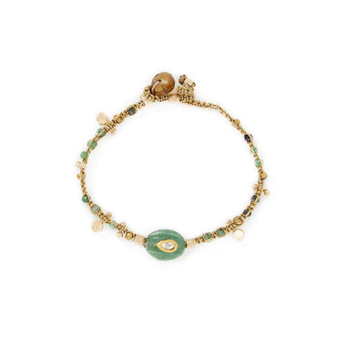 KASHA Bracelet macramé Quartz vert, Diamant Polki, argent plaqué or