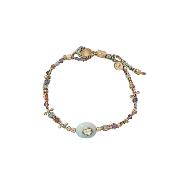 KASHA Bracelet Amazonite et Diamant Polki serti d'or, Argent Plaqué Or 24 cts