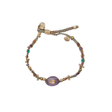 KASHA Bracelet Macramé Améthyste et Diamant Polki serti d'or, Argent plaqué or