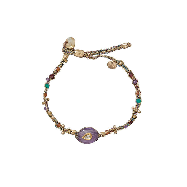 KASHA Bracelet Macramé Améthyste et Diamant Polki serti d'or, Argent plaqué or