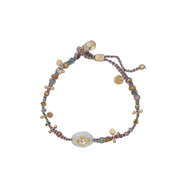 KASHA Bracelet Macramé Moonstone et Diamant Polki serti d'or, Argent plaqué Or