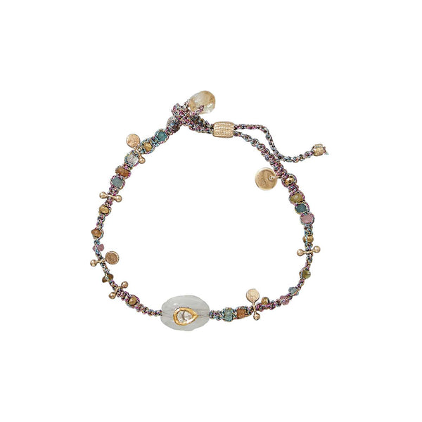 KASHA Bracelet Macramé Moonstone et Diamant Polki serti d'or, Argent plaqué Or