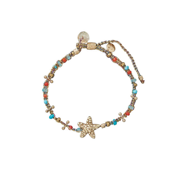 KASHA Bracelet Macramé Etoile de mer, Argent plaqué Or 24 cts
