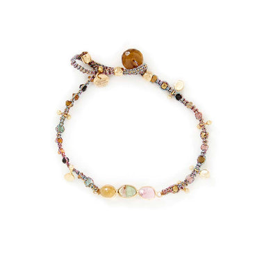 KASHA Bracelet macramé Tourmalines, argent plaqué or