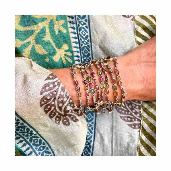 KASHA Bracelet macramé Tourmalines, argent plaqué or