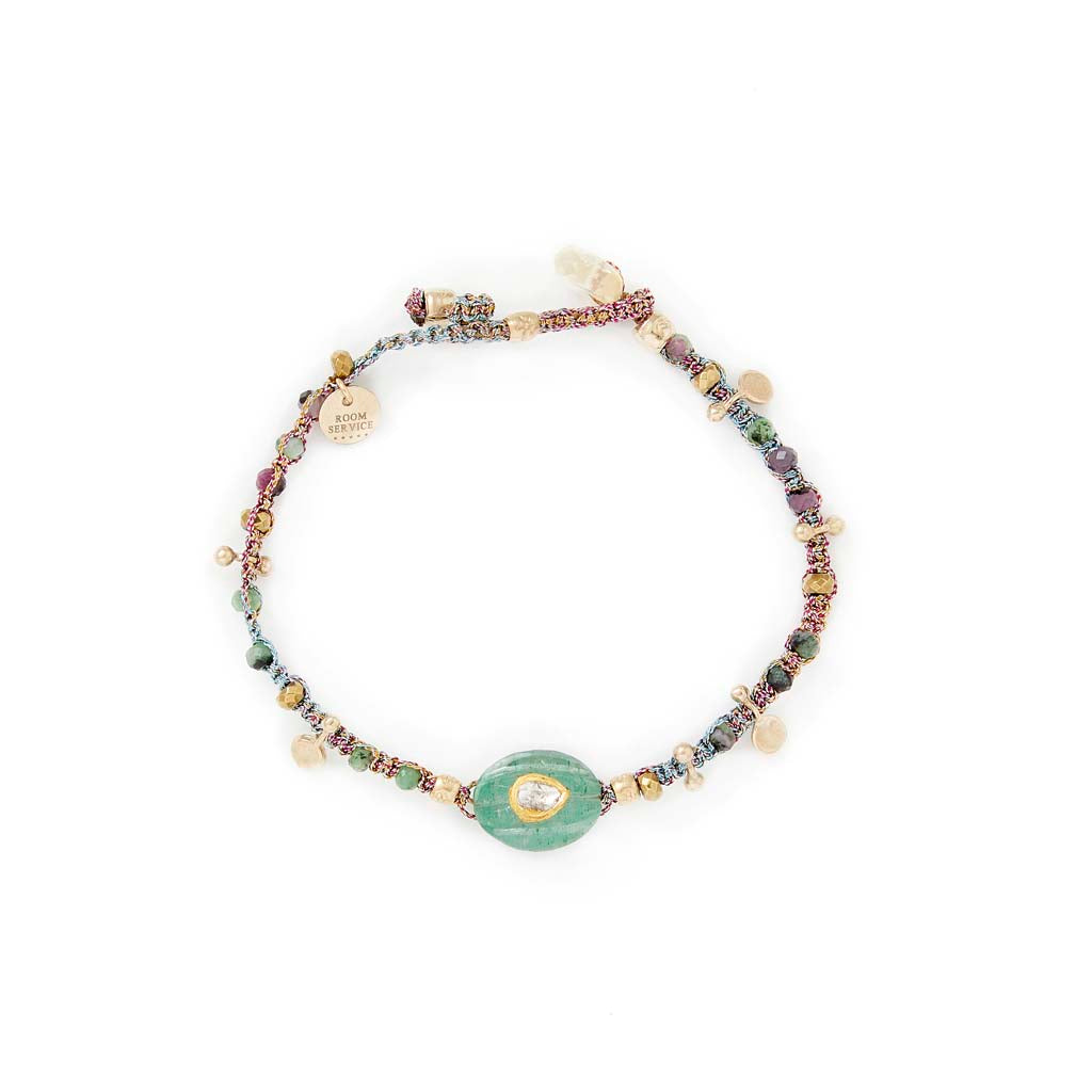 KASHA Multicolored Macramé Bracelet, Polki Diamond, Gold-Plated Silver