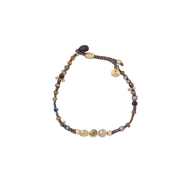 KASHA Bracelet macramé Tourmalines, argent plaqué or - fil bronze