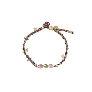 KASHA Bracelet macramé Tourmalines, Trèfles, argent plaqué or