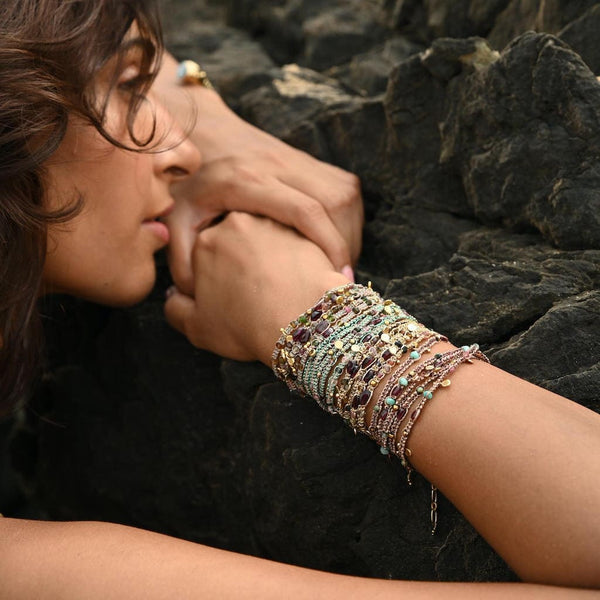 KASHAYA Bracelet multi-tours, Tourmalines - Doré