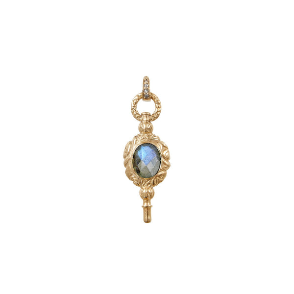 KEY Charm Clé de montre ancienne, Labradorite et Moonstone