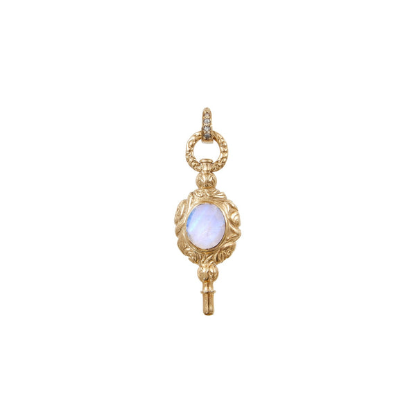 KEY Charm Clé de montre ancienne, Labradorite et Moonstone
