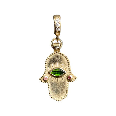 KHAMSA Charm Argent plaqué Or, bélière diamants - Tourmaline verte