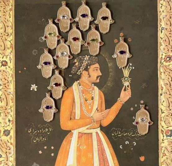 KHAMSA Charm Argent plaqué Or, bélière diamants - Améthyste