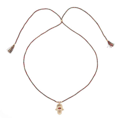 KHAMSA Grenat Collier Cordon Argent plaqué Or