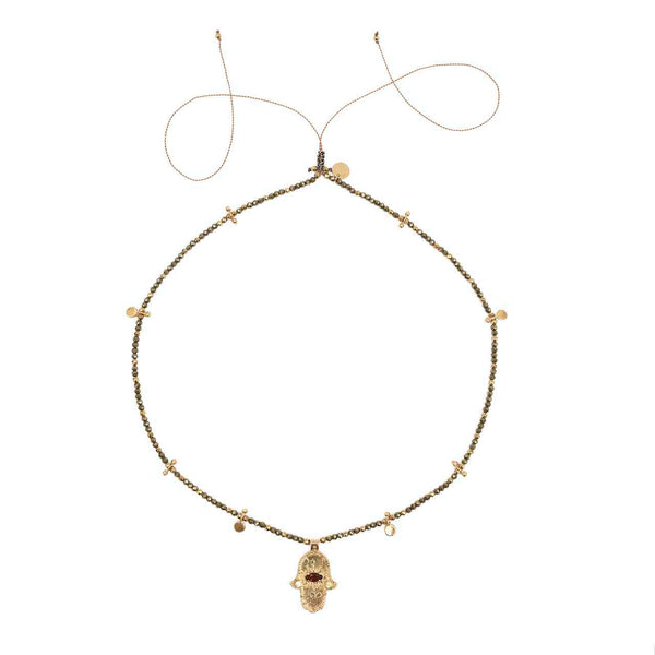 KHAMSA PERLE Collier Pyrite Argent plaqué Or