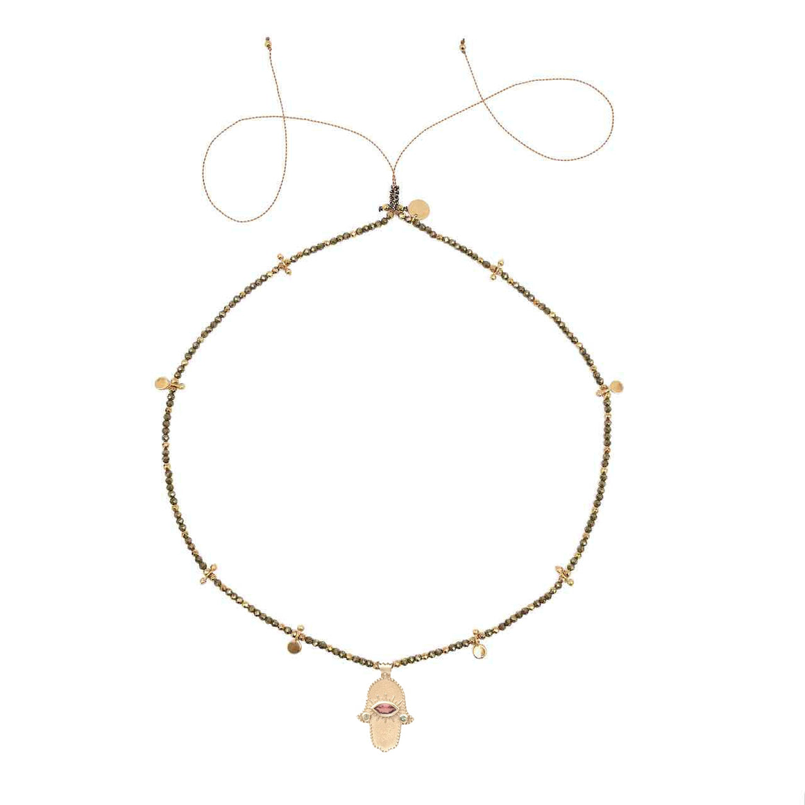 KHAMSA PERLE Collier Pyrite Argent plaqué Or