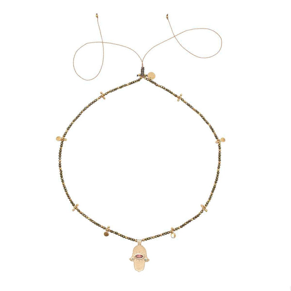 KHAMSA PERLE Collier Pyrite Argent plaqué Or