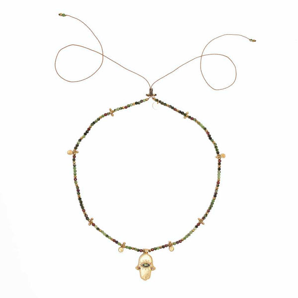 KHAMSA PERLE Collier Rubis Zoisite Argent plaqué Or