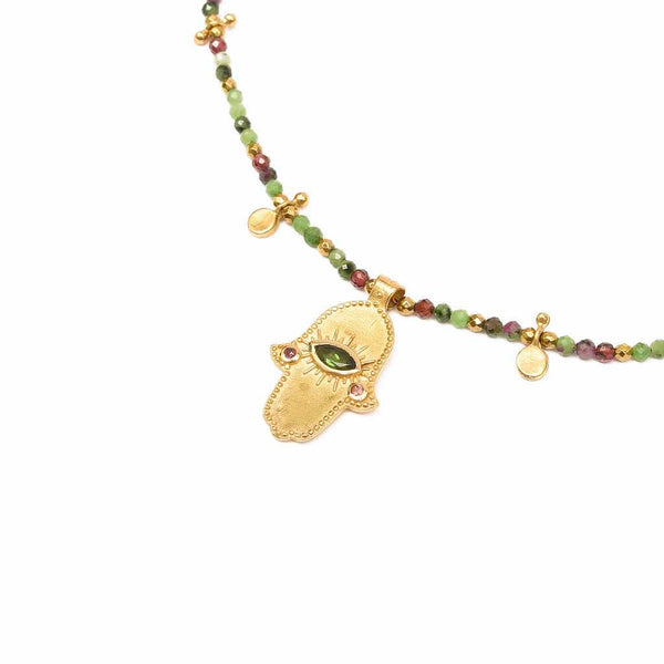 KHAMSA PERLE Collier Rubis Zoisite Argent plaqué Or