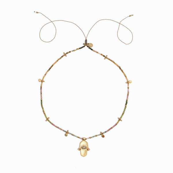 KHAMSA PERLE Collier Tourmaline Argent plaqué Or