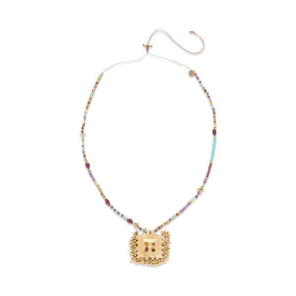 KUCHI PERLE Collier Amulette et pierres multicolores