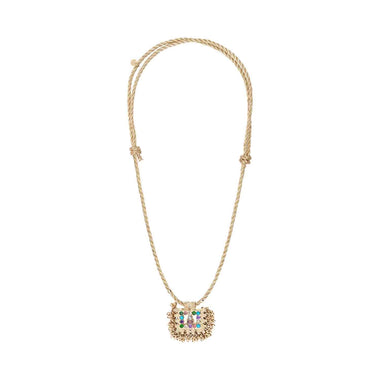 KUCHI Cordon gold - Collier Amulette Pierres Multicolores Doré 24 cts
