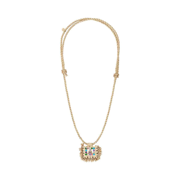 KUCHI Cordon gold - Collier Amulette Pierres Multicolores Doré 24 cts
