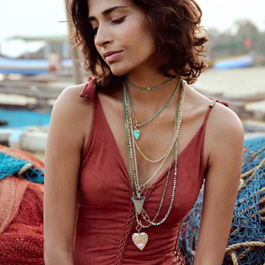 LOTUS Collier coeur en nacre émaillée