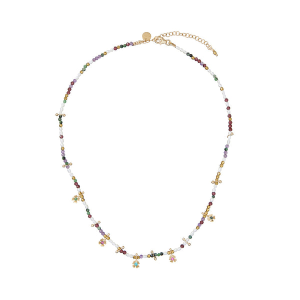 LUCKY Collier Perle d'eau douce, Améthyste, Grenat, Argent plaqué Or 24 cts