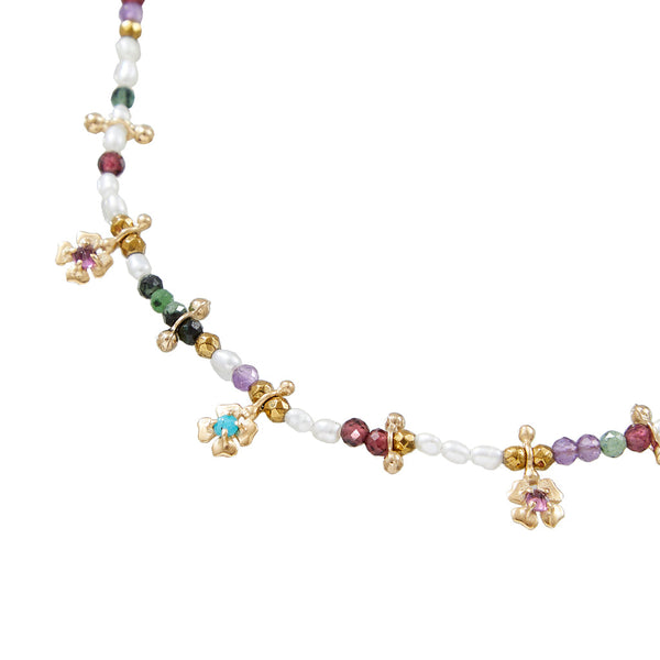 LUCKY Collier Perle d'eau douce, Améthyste, Grenat, Argent plaqué Or 24 cts