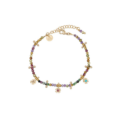 LUCKY Bracelet Améthyste, Grenats vert et rose, Argent plaqué Or