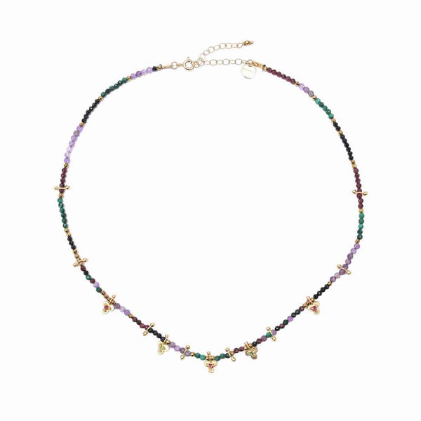 LUCKY Collier Malachite Améthyste Argent 925 plaqué Or