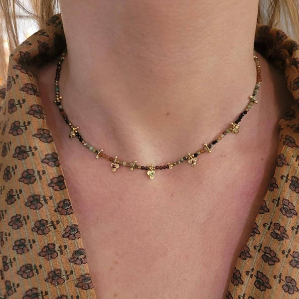 LUCKY Collier Spinelle Hessonite Argent 925 plaqué Or