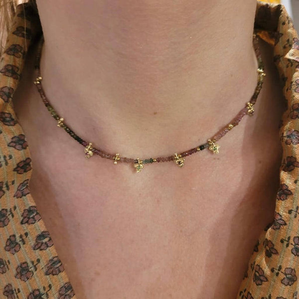 LUCKY Collier Tourmalines multicolores Argent 925 plaqué Or