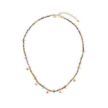 LUCKY Collier Améthyste, Grenats vert et rose - Argent plaqué Or 24 cts