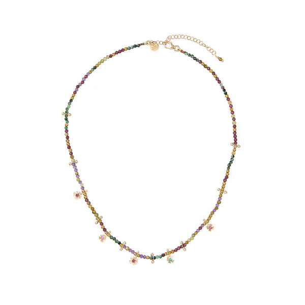 LUCKY Collier Améthyste, Grenats vert et rose - Argent plaqué Or 24 cts