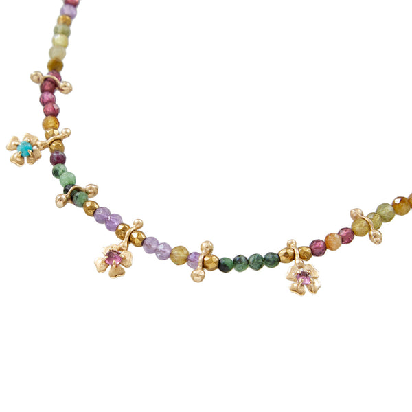 LUCKY Collier Améthyste, Grenats vert et rose - Argent plaqué Or 24 cts