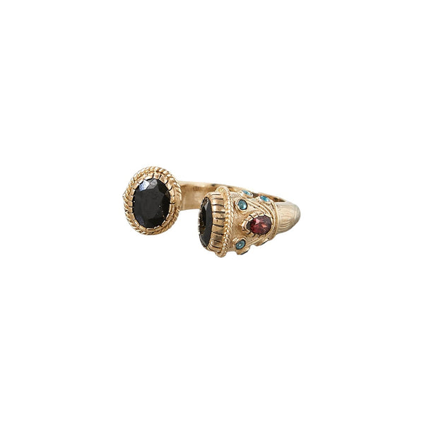 MAHARADJAH Bague Onyx Argent plaqué Or 24 cts