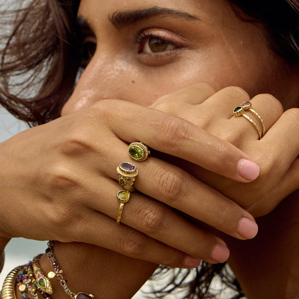 MAHARADJAH Péridot Améthyste Bague Argent plaqué Or