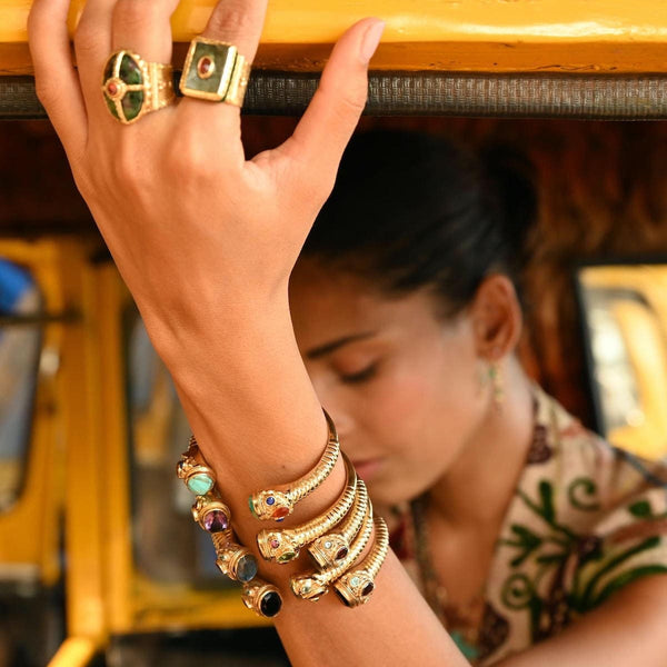 MAHARADJAH Bracelet jonc Améthyste - Doré 24 cts