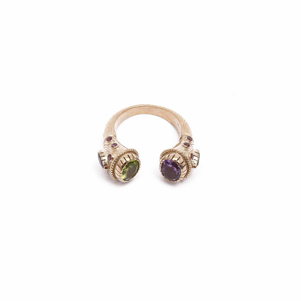 MAHARADJAH Péridot Améthyste Bague Argent plaqué Or