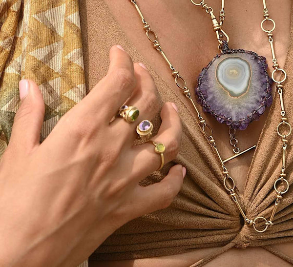 MAHARADJAH Péridot Améthyste Bague Argent plaqué Or