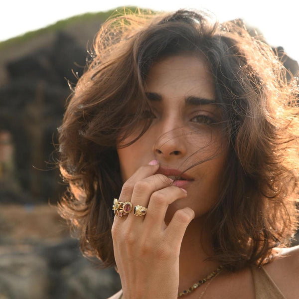 MAHARADJAH Tourmalines Bague argent plaqué Or