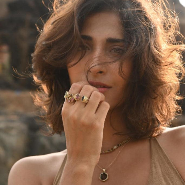 MAHARADJAH Beer Quartz Bague Argent plaqué Or 24 cts