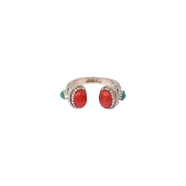 MAHARADJAH Bague Corail, Argent 925 patiné